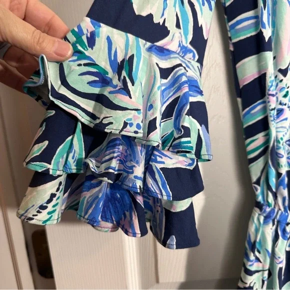 Lilly Pulitzer Calla off the shoulder romper, High Tide - Ready Set Gecko XXS - Picture 3 of 10